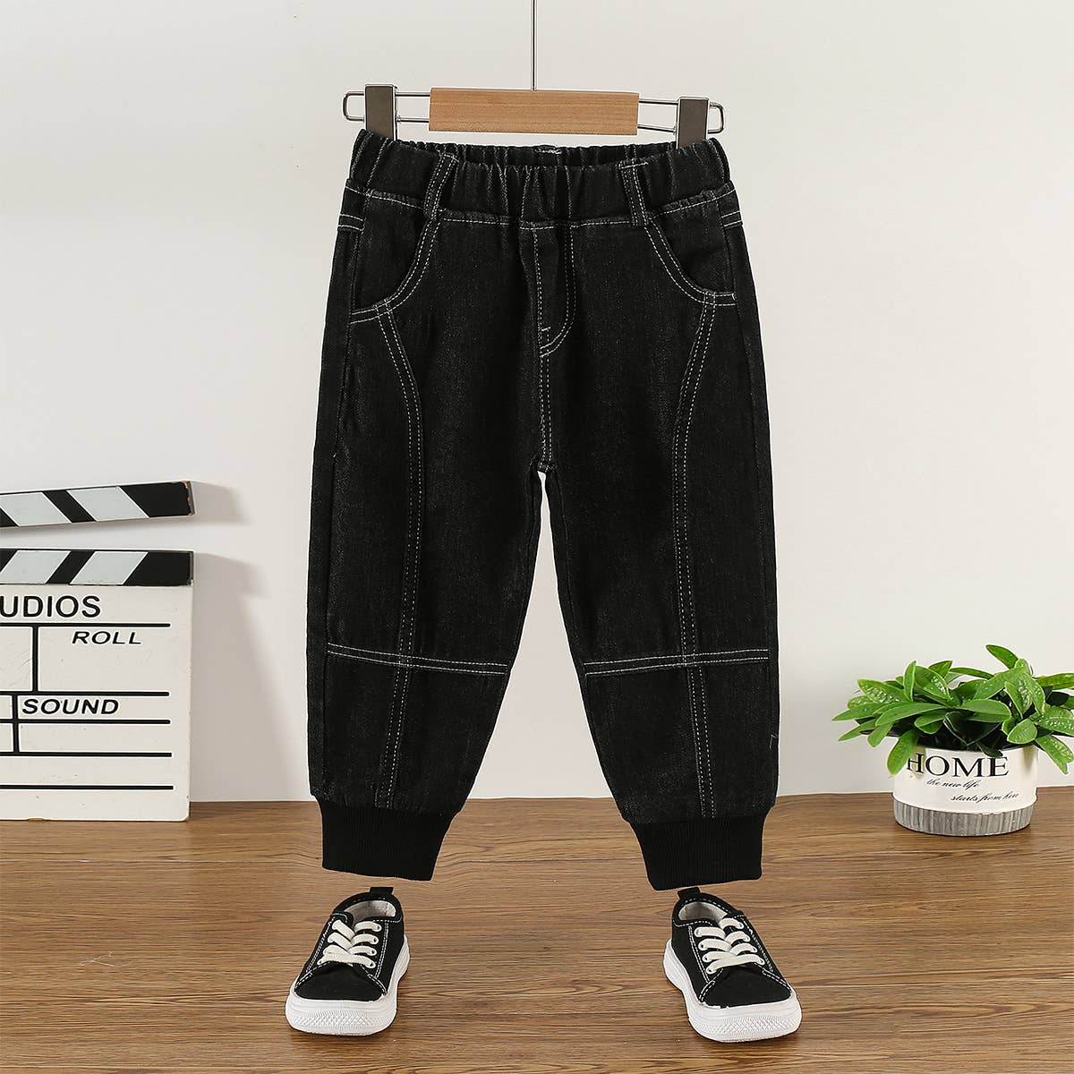 Patch Pocket Denim Pants in Black- Boys (3T-5/6T)