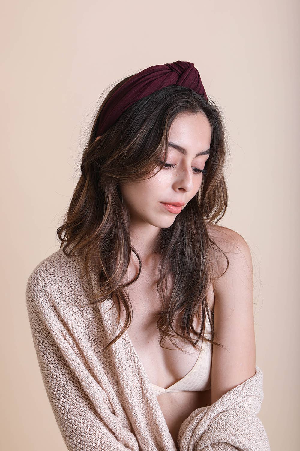 Wide Stripe Topknot Headband in Plum