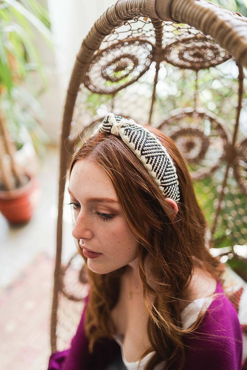 Topknot Checker Crochet Headband in Black Multi