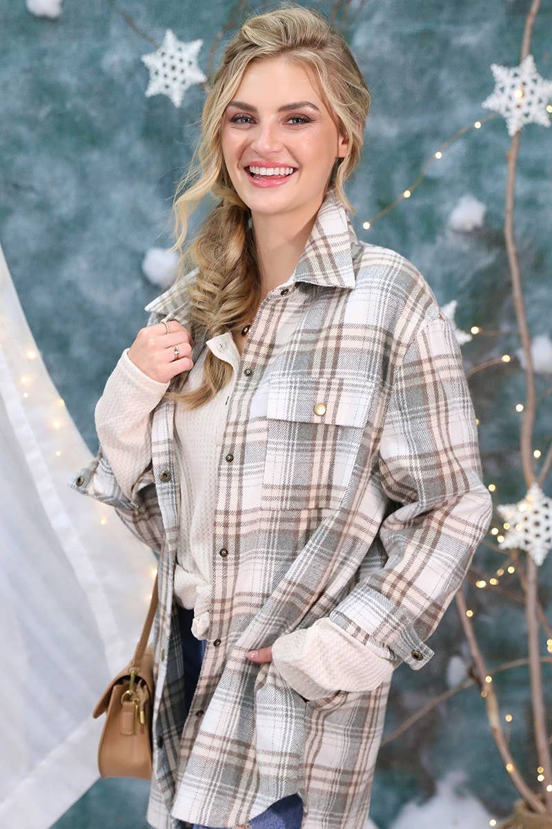 Holly Shacket in Pistachio Plaid- Misses and Plus (M,L,1X,2X,3X)