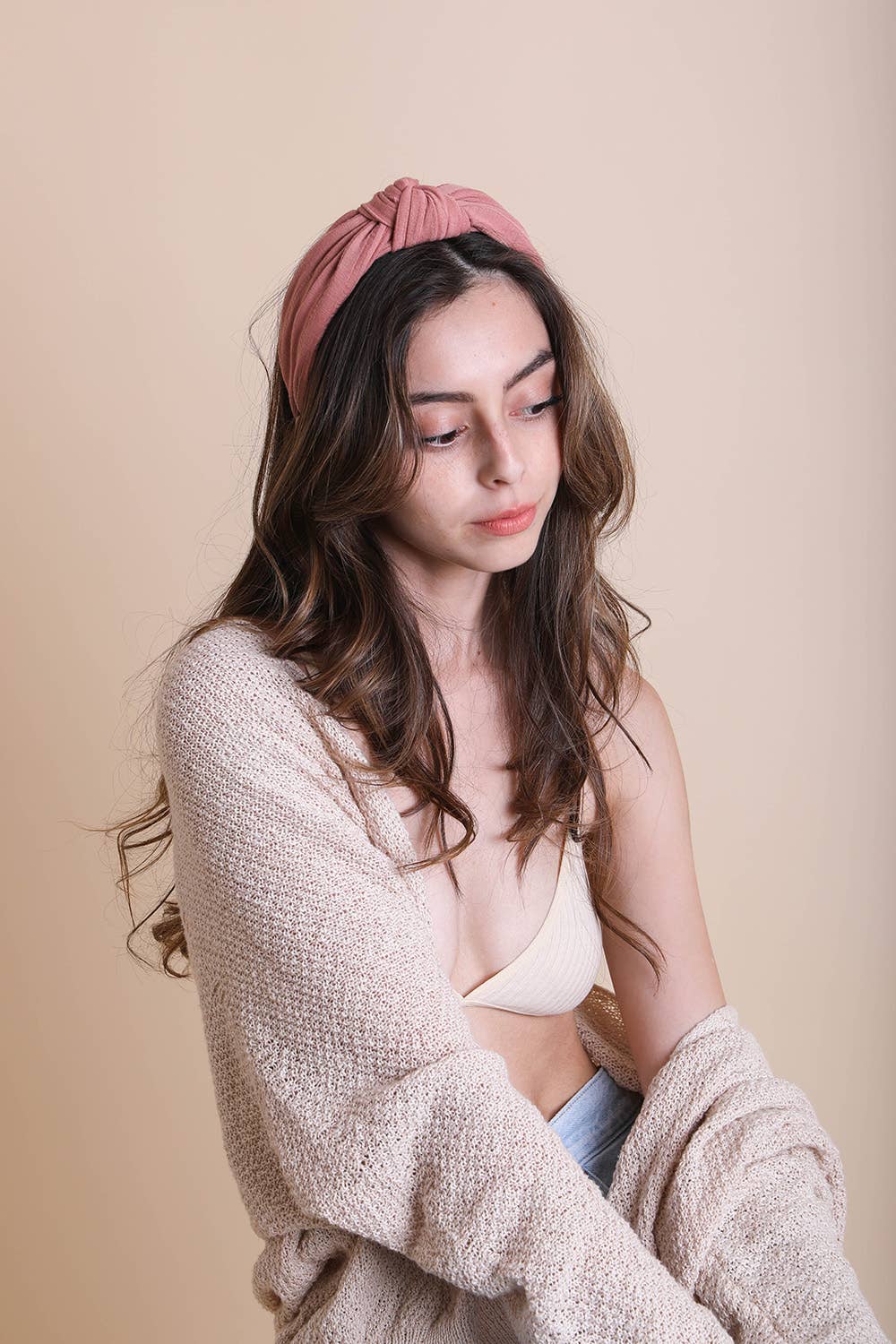 Wide Stripe Topknot Headband in Rose