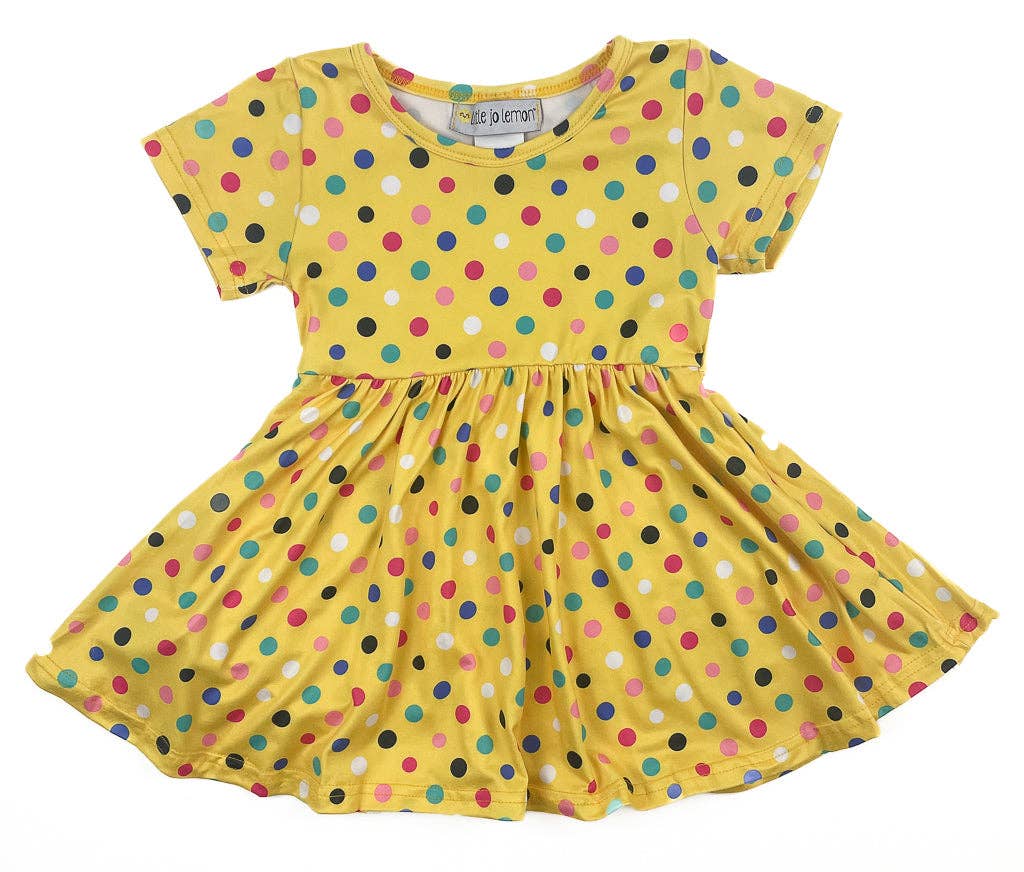 Happy Dots Twirly Dress in Yellow- Girls