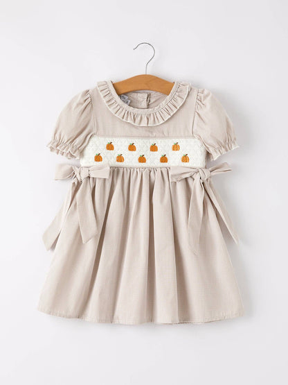 Pumpkin Patch Smocked Dress in Tan- Girls (2-7)
