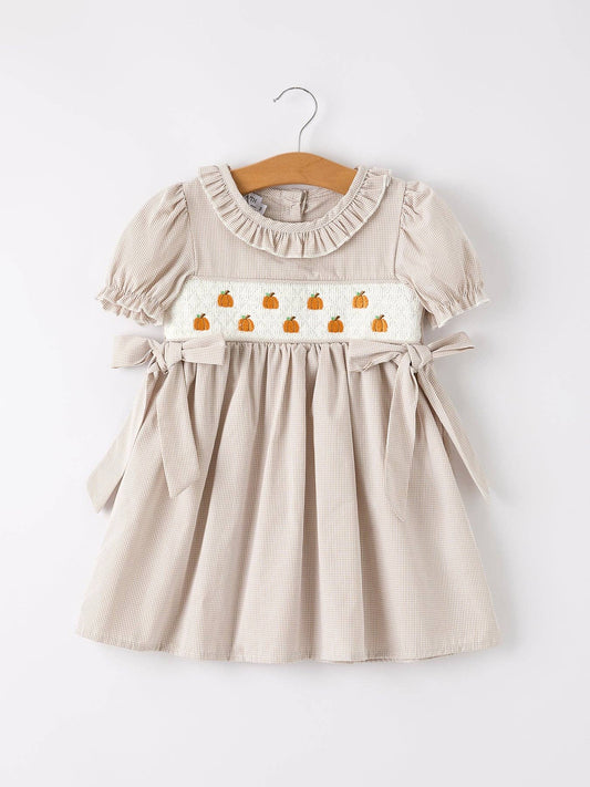 Pumpkin Patch Smocked Dress in Tan- Girls (2-7)