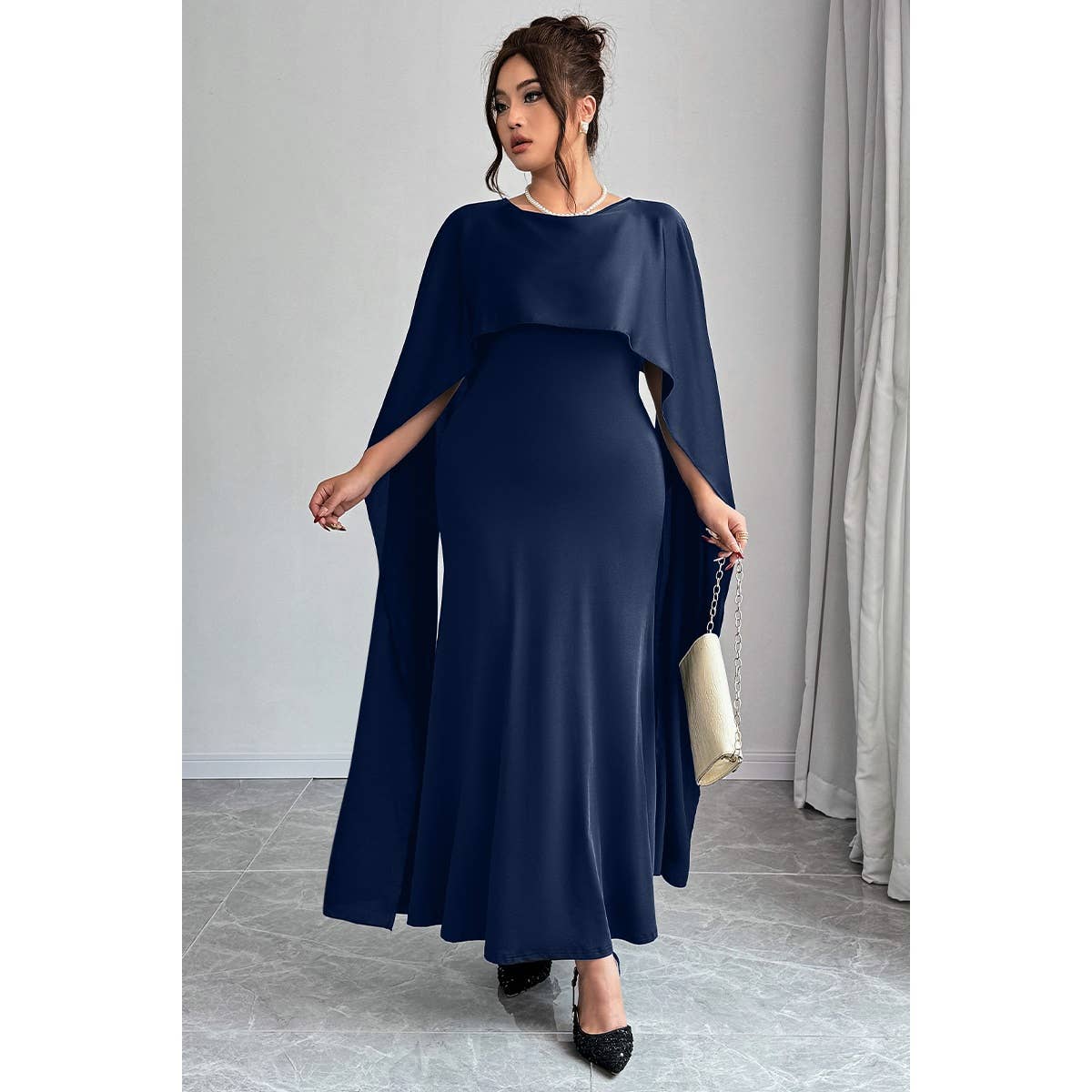 Marcelline Dress in Navy- Plus (1X,2X)