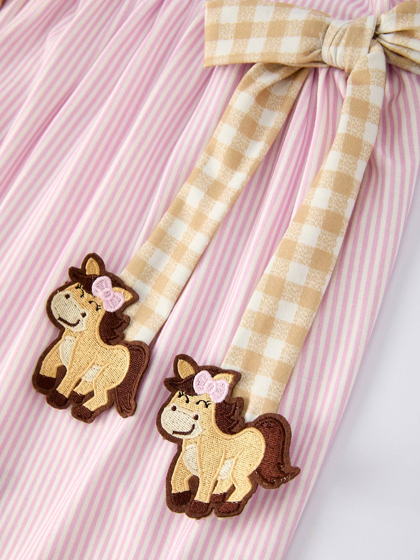Farm Horse Bow Dress in Pink Stripes- Girls (2-7)