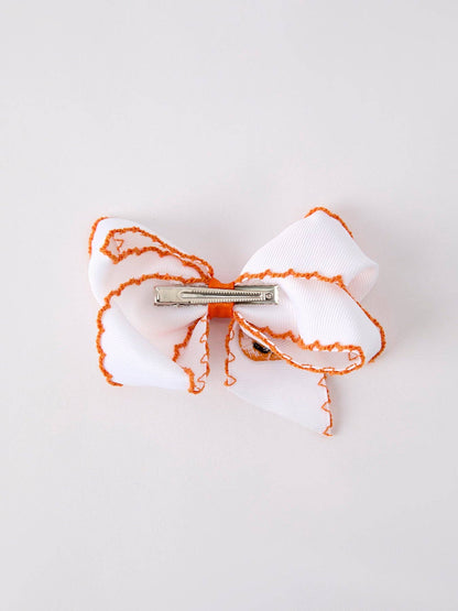 Pumpkin Bow Hairpin in White/Orange- Hair Accessories
