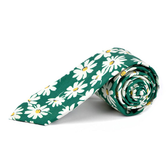 Daisy Cotton Slim Tie in Green- Men's Accessories