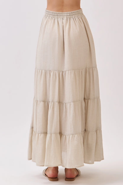 Laramie Tiered Maxi Skirt in Taupe- Misses (S-L)