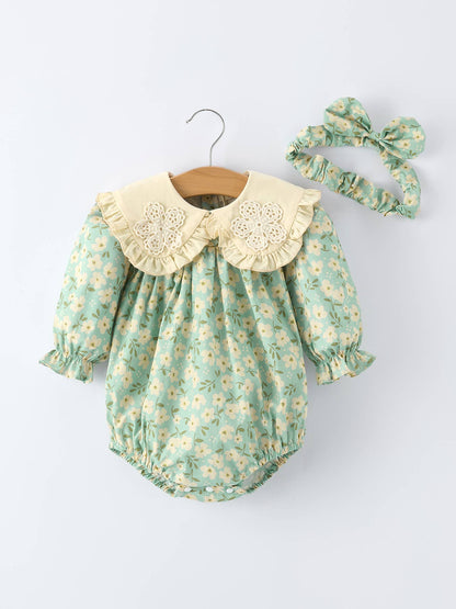 Linnea Romper with Matching Headband in Spring Floral- Infant (3M-18M)