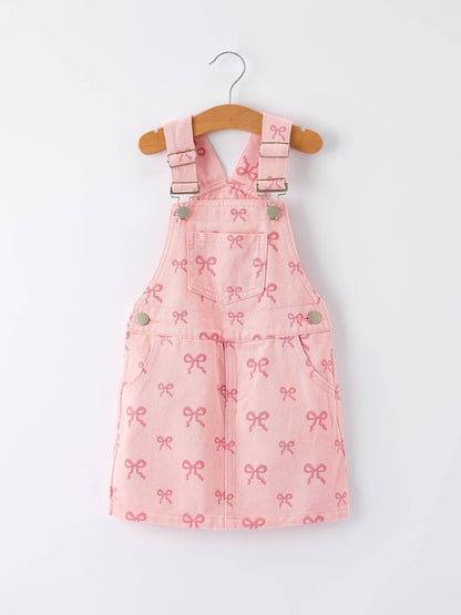 Bow Overall Dress in Pink- Girls (2-7)