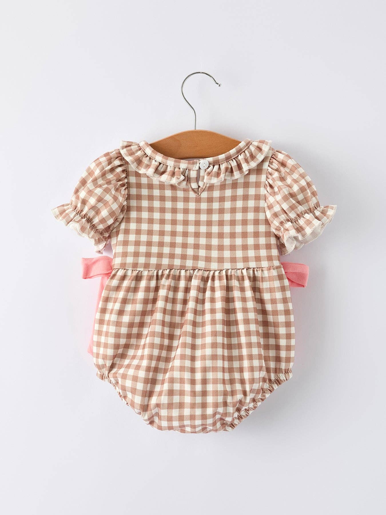 Gingerbread and Bows Romper in Brown- Infant Girls (3M-18M)