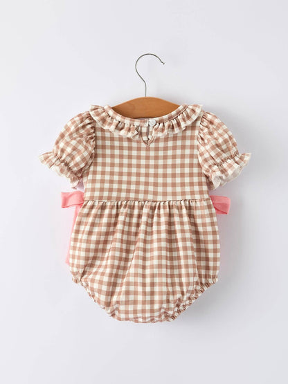 Gingerbread and Bows Romper in Brown- Infant Girls (3M-18M)