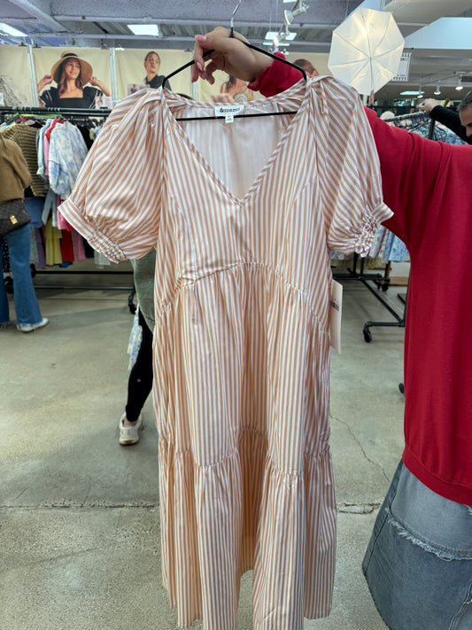 The Sherbet Dress in Peach Stripe- Misses (S-L)
