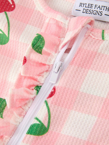 Waffle Cherry Romper in Pink- Infant Girls (3M-18M)