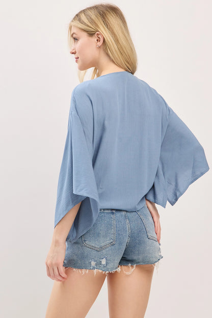 Lanie Tie-Front Kimono in Lt Blue Shadow- Misses (S-L)