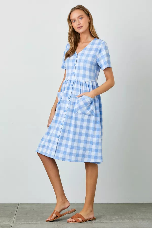 Skye Dress in Blue Multi- Plus (1X-3X)