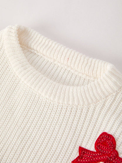 Bow Sequins Sweater in Ivory- Girls (2-8/9)