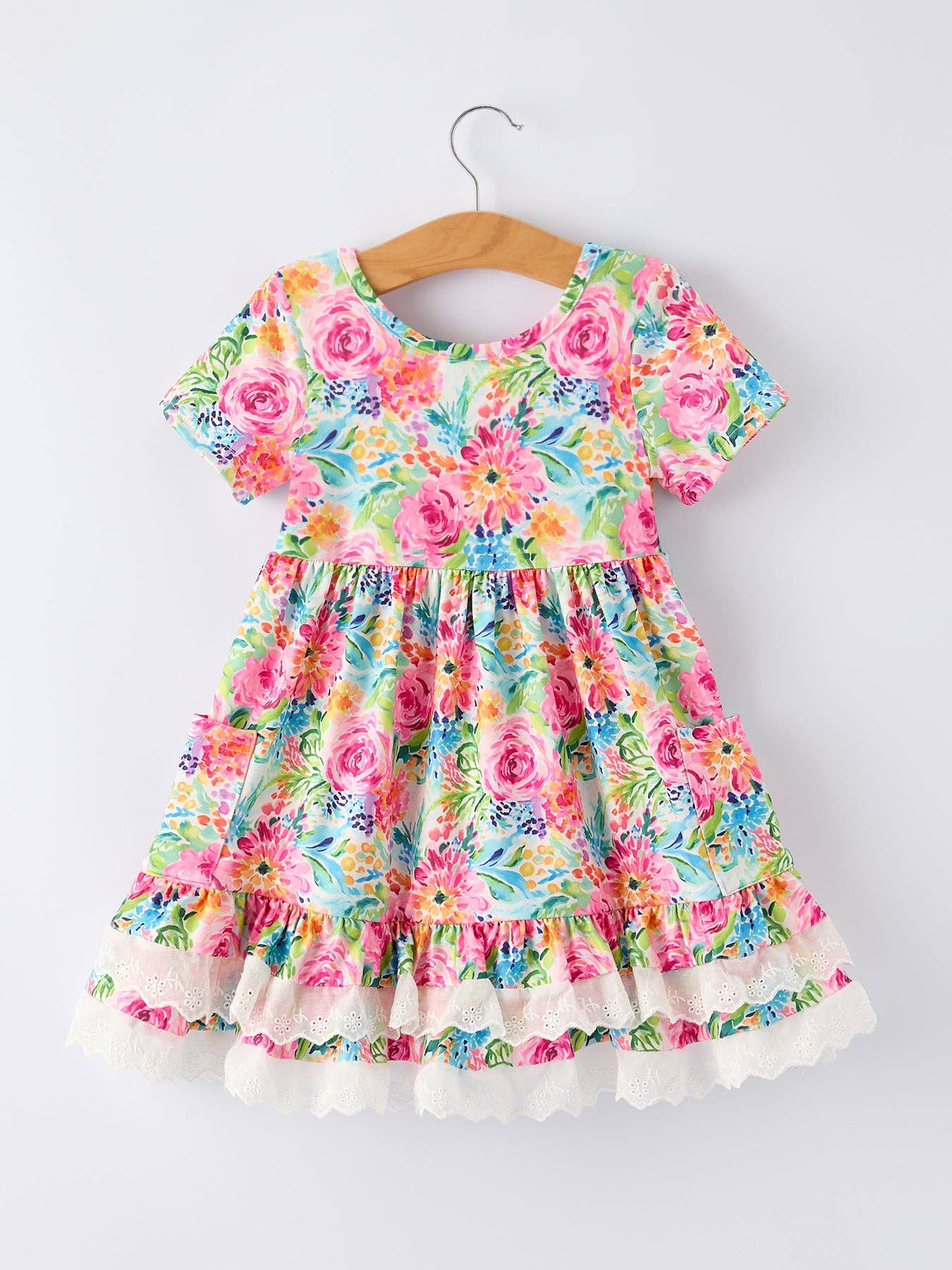 Spring Floral Girls Dress Ruffle Hem 7