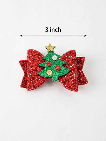 Christmas Tree Sequin Bow Hair Clip- Hair Accessories