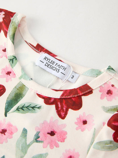 Christmas Floral Dress in Red and Pink- Girls (2-7)