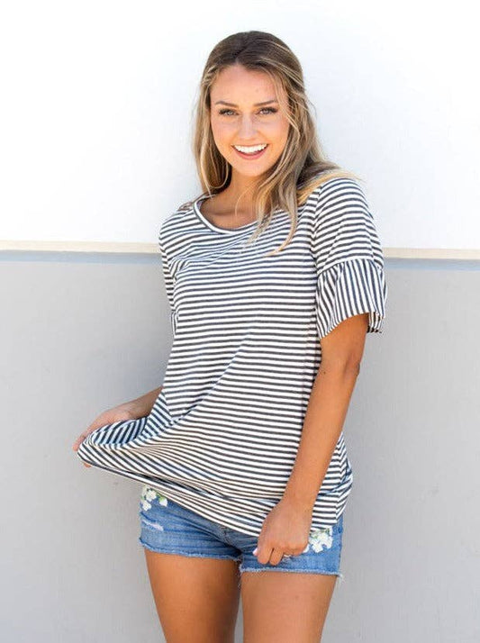 Striped Flare Sleeve Tunic in Misses and Plus (S-3X)