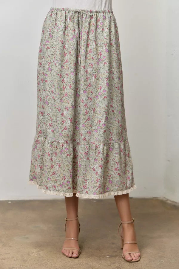 Delia Skirt in Sage Multi- Misses (S-XL)