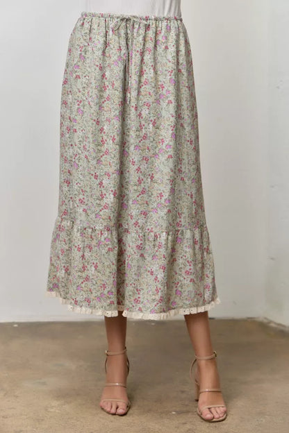 Delia Skirt in Sage Multi- Misses (S-XL)