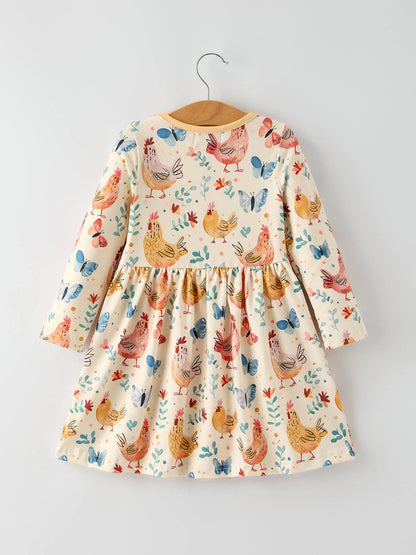 Charming Chicken Dress in Multi- Girls (2-7)