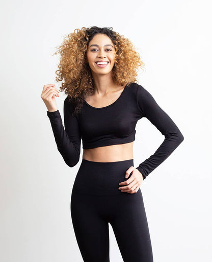 Long Sleeve Halftee in Black- Misses and Plus (M,XL,1X,4X)