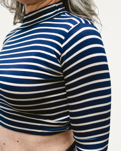 Striped Mock Long Sleeve Halftee- Misses and Plus (XS-4X)