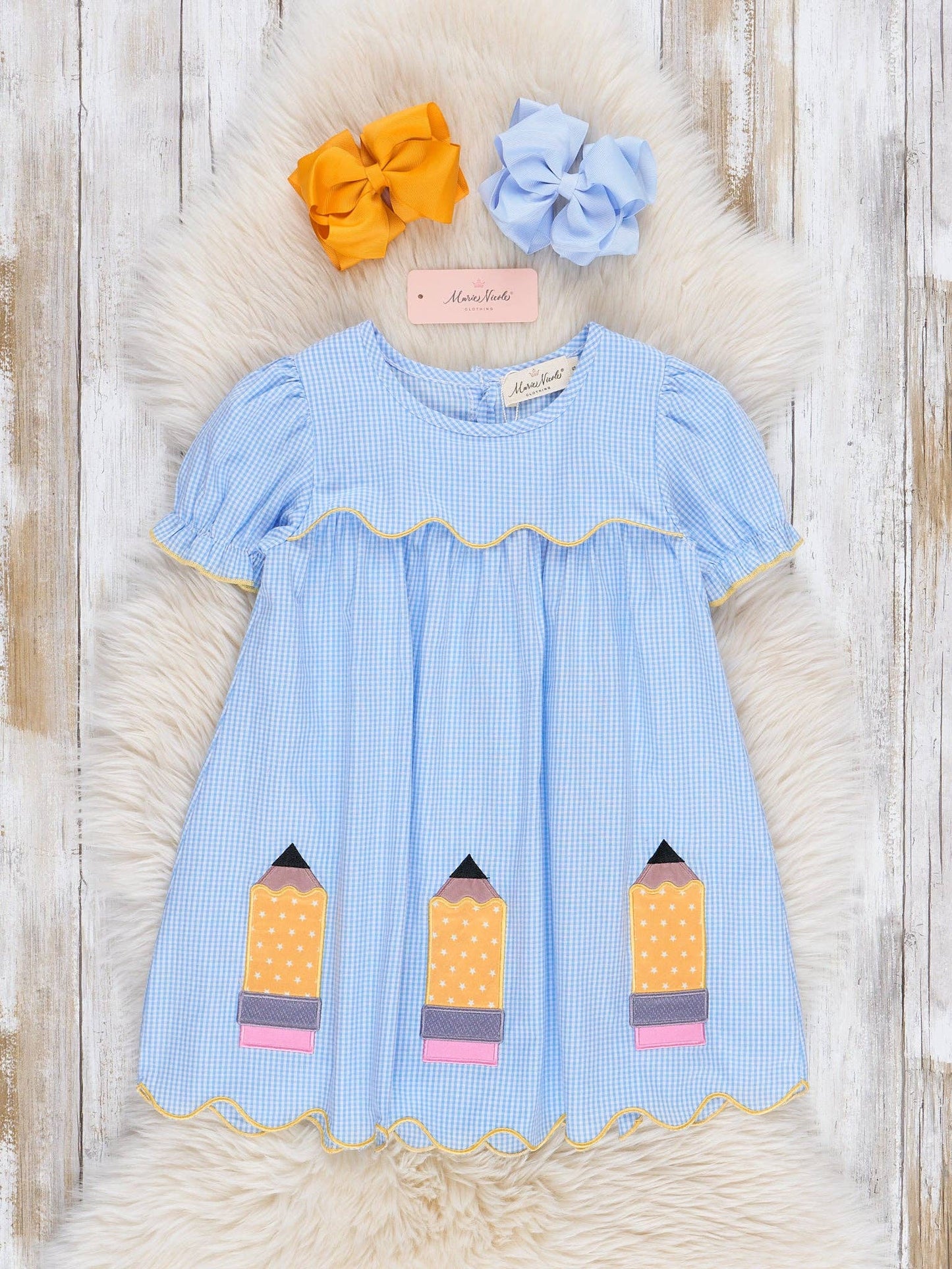 Embroidered Pencils Dress in Blue- Girls/Tween (4-9/10)