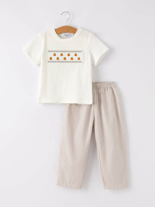 Pumpkin Patch Smocked Boys Set in Tan- Boys (2-5)