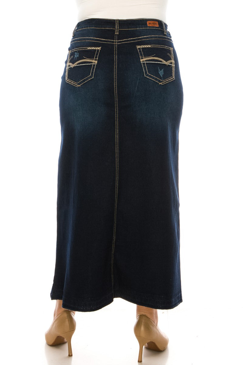 Shiloh Maxi Denim Skirt in Dk Indigo- Misses and Plus (S-L,1X-3X)