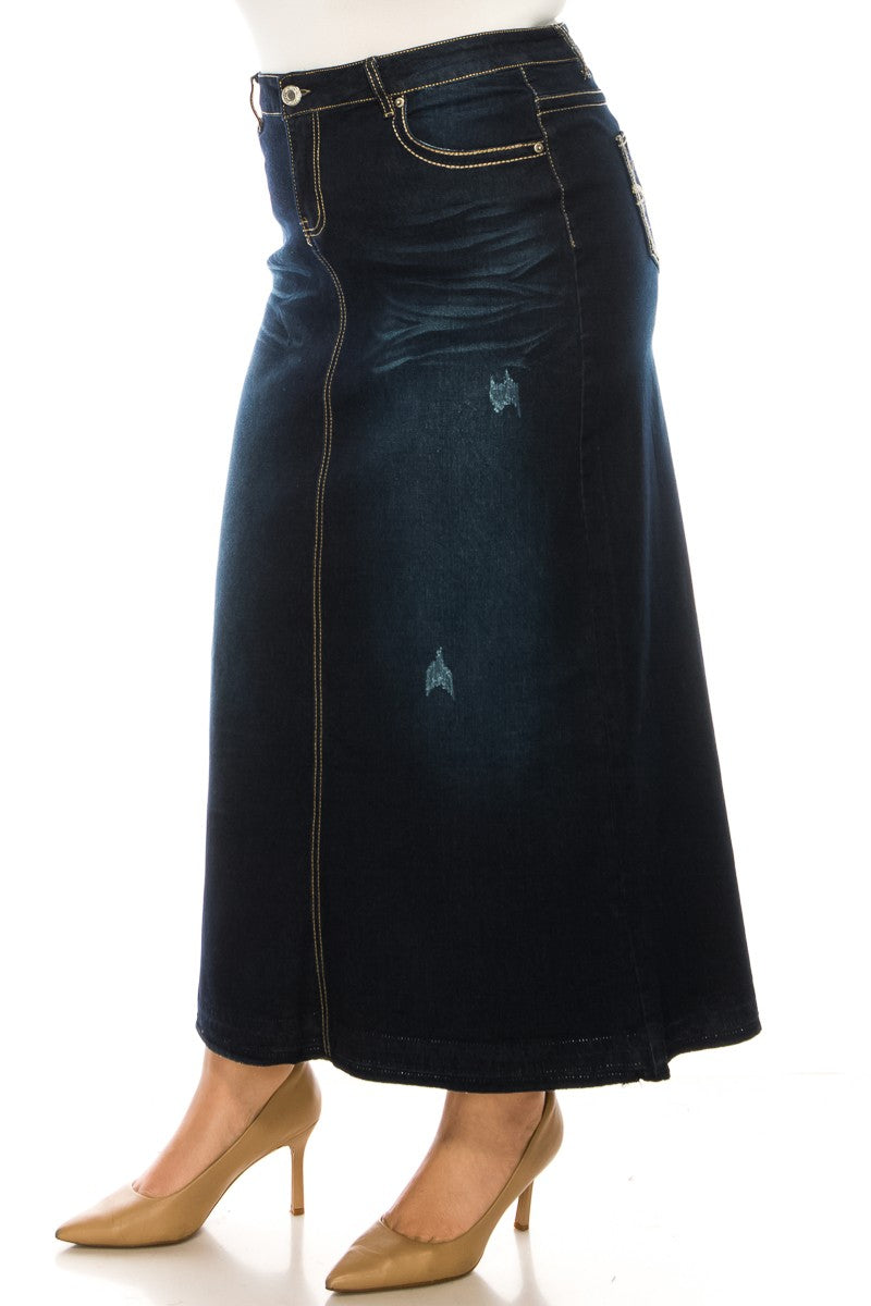 Shiloh Maxi Denim Skirt in Dk Indigo- Misses and Plus (S-L,1X-3X)