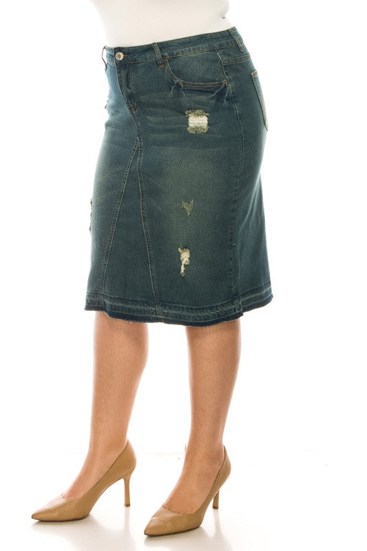 Lucia Denim Skirt in Vintage Wash- Misses & Plus (S-3X)