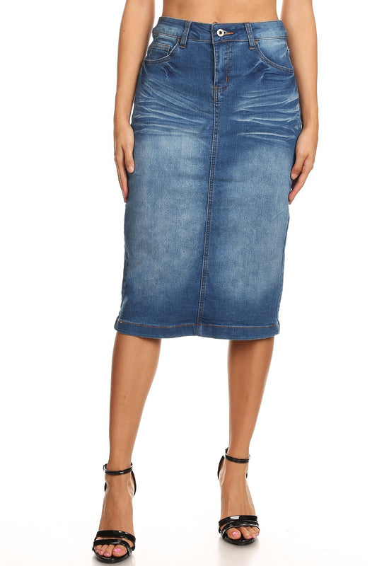 Dennie Denim Skirt in Indigo Wash- Misses & Plus (S-3X)