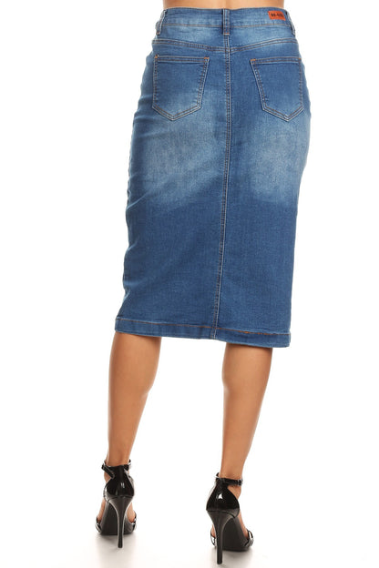 Dennie Denim Skirt in Indigo Wash- Misses & Plus (S-3X)