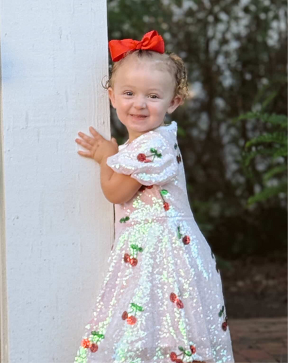 Sweet Cherry Sequins Dress in Pink- Girls (2-7)