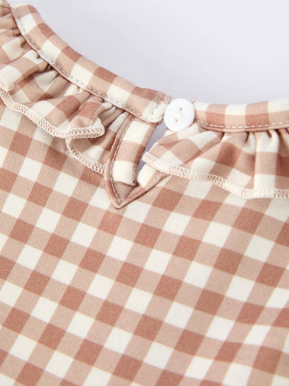 Gingerbread and Bows Romper in Brown- Infant Girls (3M-18M)