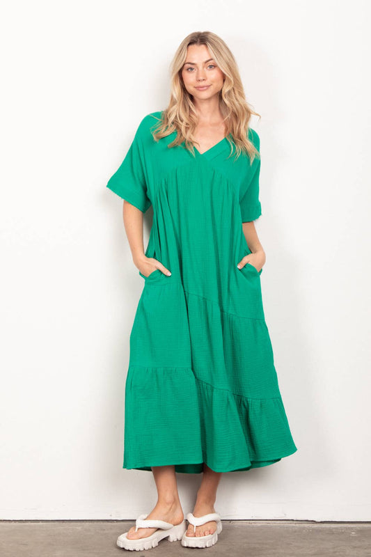 Madilyn Dress in Kelly Green- Misses (S-L)