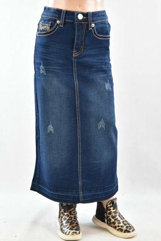 Shiloh Maxi Denim Skirt in Dark Indigo- Girls & Tween (4/6-12/14)