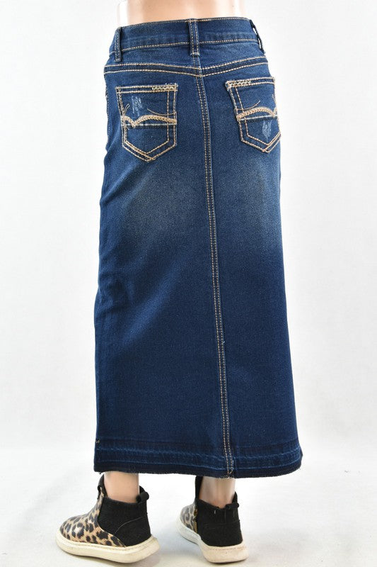 Shiloh Maxi Denim Skirt in Dark Indigo- Girls & Tween (4/6-12/14)