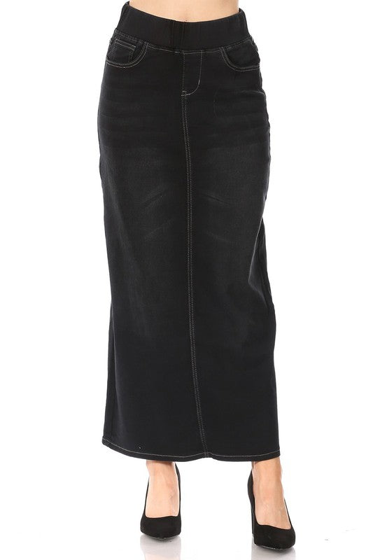 Ashleigh Maxi Denim Skirt in Black Wash- Misses & Plus (S-5X)