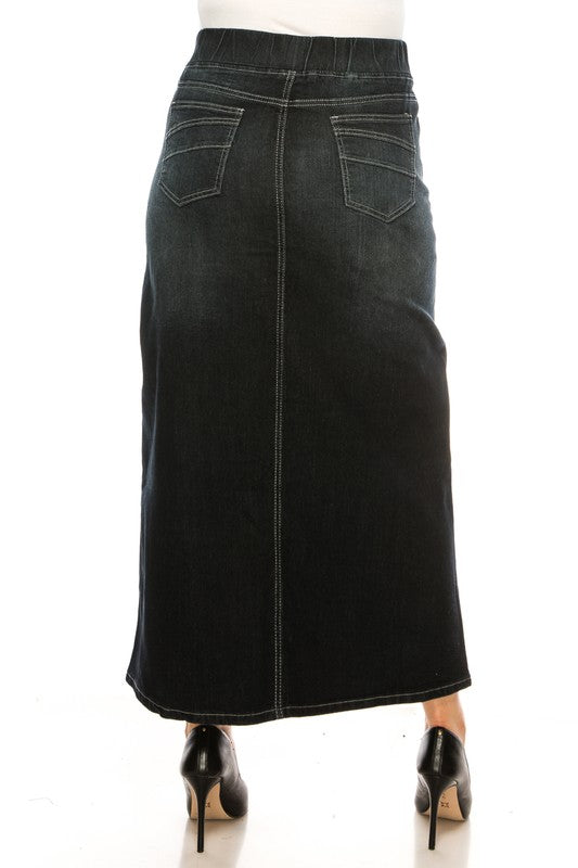 Ashleigh Maxi Denim Skirt in Black Wash- Misses & Plus (S-L,1X-5X)