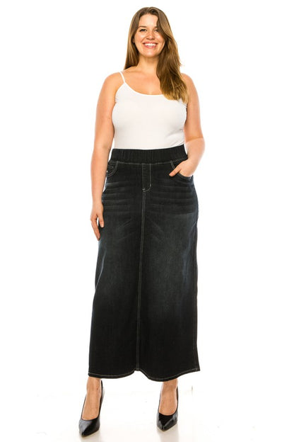 Ashleigh Maxi Denim Skirt in Black Wash- Misses & Plus (S-L,1X-5X)