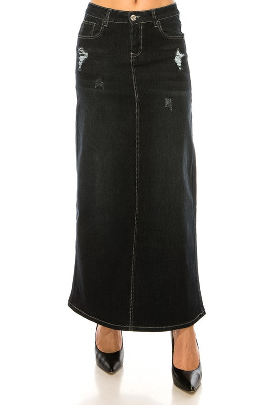 Tallis Denim Maxi Skirt in Black Wash- Misses and Plus (S-3X)