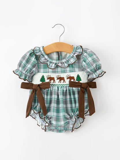 Plaid About Moose Romper- Infant Girls (3M-18M)