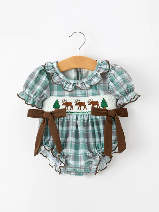 Plaid About Moose Romper- Infant Girls (3M-18M)