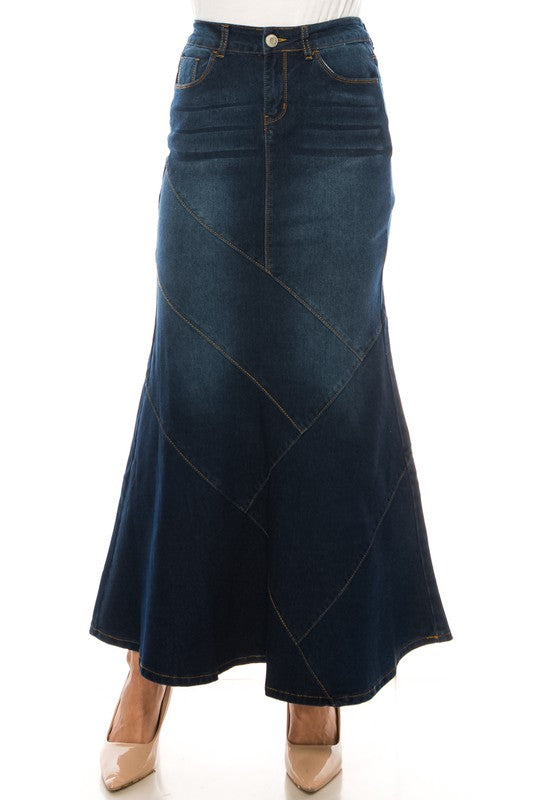 Mamie Maxi Denim Skirt in Dark Indigo- Misses and Plus (XS-3X)